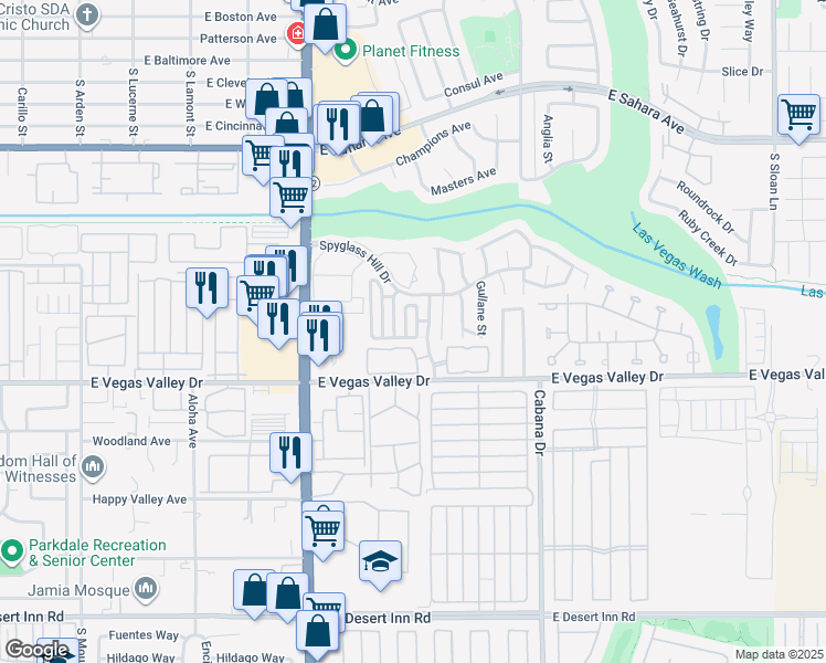 map of restaurants, bars, coffee shops, grocery stores, and more near 2821 Sweet Basil Drive in Las Vegas