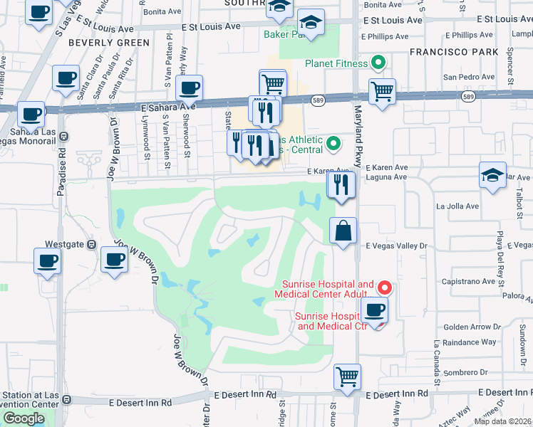 map of restaurants, bars, coffee shops, grocery stores, and more near 915 Vegas Valley Drive in Las Vegas
