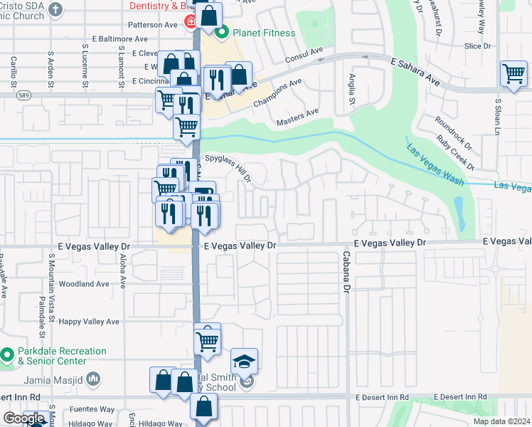 map of restaurants, bars, coffee shops, grocery stores, and more near 2821 Sweet Basil Drive in Las Vegas
