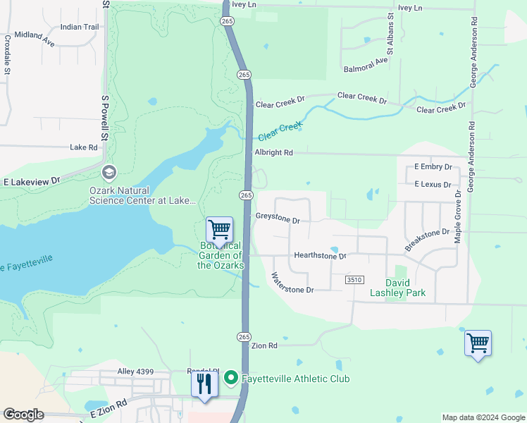 map of restaurants, bars, coffee shops, grocery stores, and more near 4846 Castlewood Lane in Fayetteville