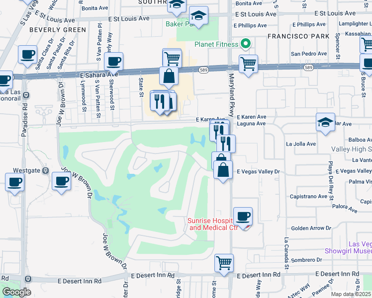 map of restaurants, bars, coffee shops, grocery stores, and more near 1004 Vegas Valley Drive in Las Vegas