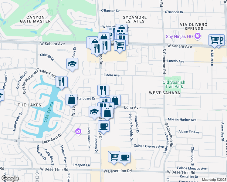 map of restaurants, bars, coffee shops, grocery stores, and more near 2750 South Durango Drive in Las Vegas