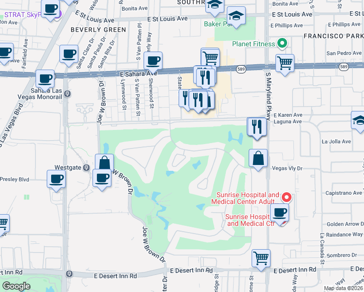 map of restaurants, bars, coffee shops, grocery stores, and more near 785 Vegas Valley Drive in Las Vegas