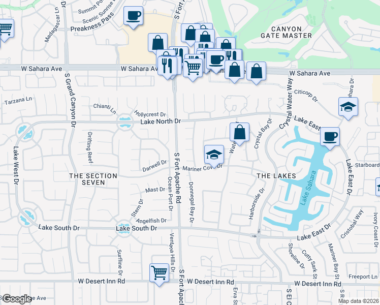 map of restaurants, bars, coffee shops, grocery stores, and more near 2920 Shannon River Drive in Las Vegas