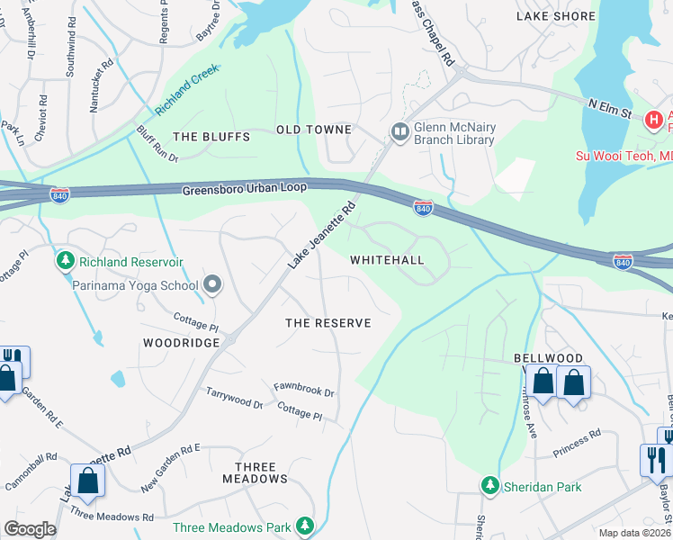 map of restaurants, bars, coffee shops, grocery stores, and more near 4712 Tenby Drive in Greensboro