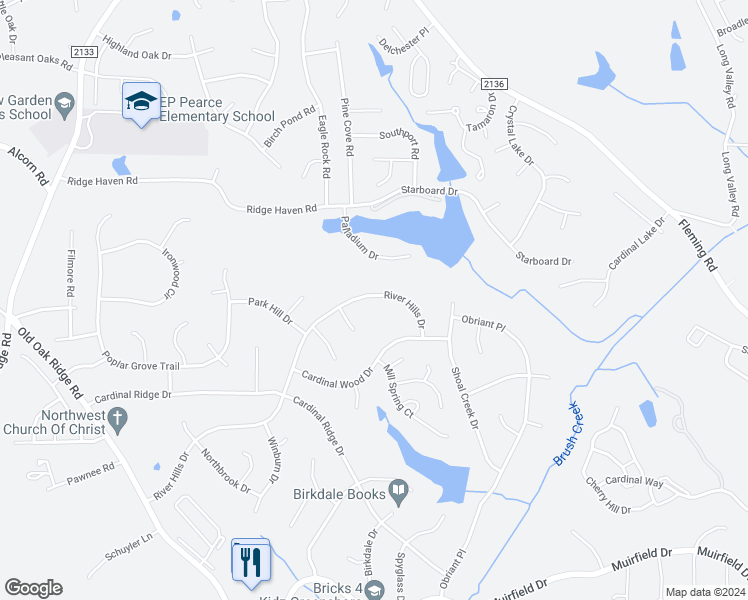 map of restaurants, bars, coffee shops, grocery stores, and more near 6319 River Hills Drive in Greensboro