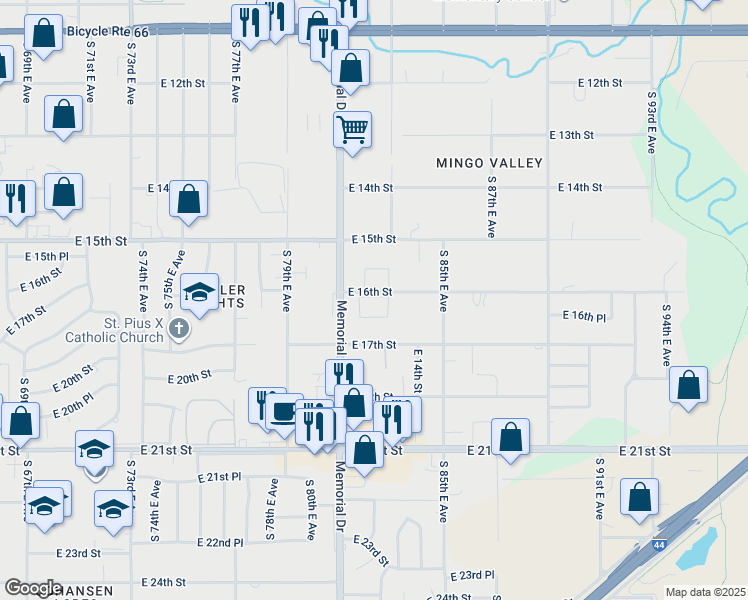 map of restaurants, bars, coffee shops, grocery stores, and more near 8126 East 16th Street in Tulsa