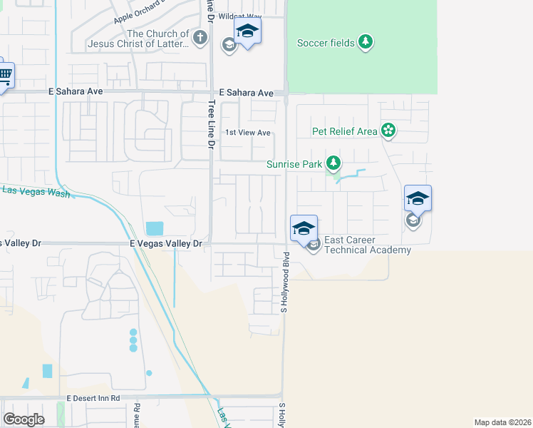 map of restaurants, bars, coffee shops, grocery stores, and more near 6547 Smithville Avenue in Las Vegas