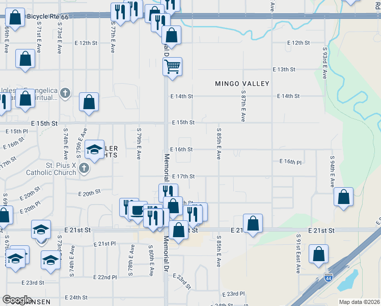 map of restaurants, bars, coffee shops, grocery stores, and more near 8140 East 16th Street in Tulsa