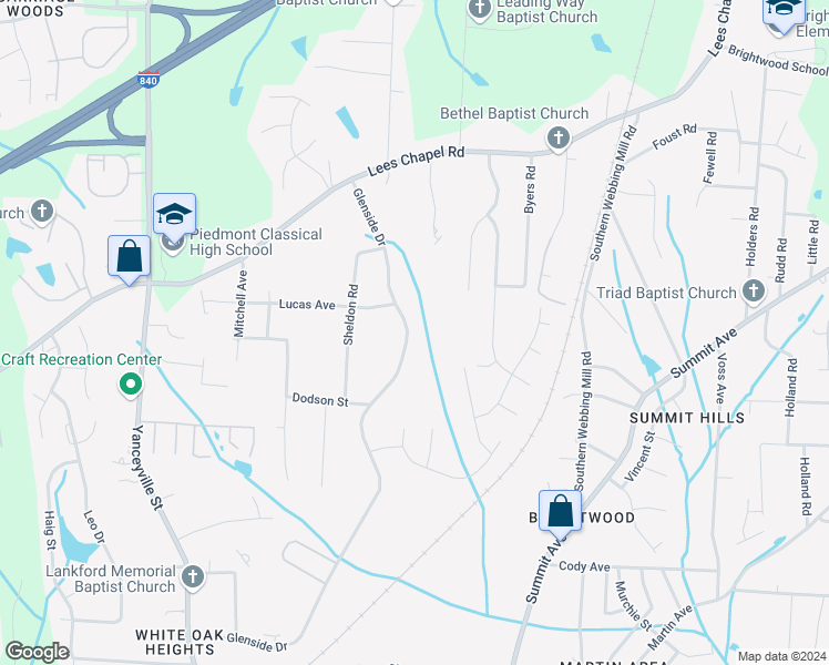 map of restaurants, bars, coffee shops, grocery stores, and more near 2002 Glenside Drive in Greensboro