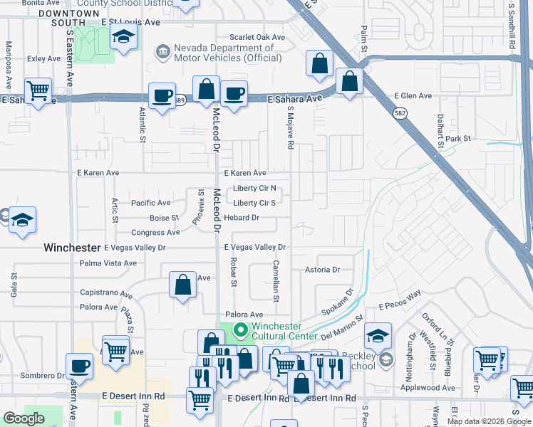map of restaurants, bars, coffee shops, grocery stores, and more near 3126 Congress Avenue in Las Vegas