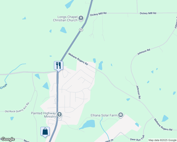 map of restaurants, bars, coffee shops, grocery stores, and more near Armistead Court in Alamance County
