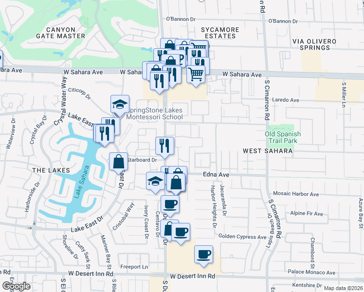 map of restaurants, bars, coffee shops, grocery stores, and more near 2750 South Durango Drive in Las Vegas