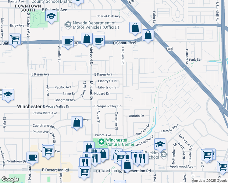 map of restaurants, bars, coffee shops, grocery stores, and more near 3126 Congress Avenue in Las Vegas