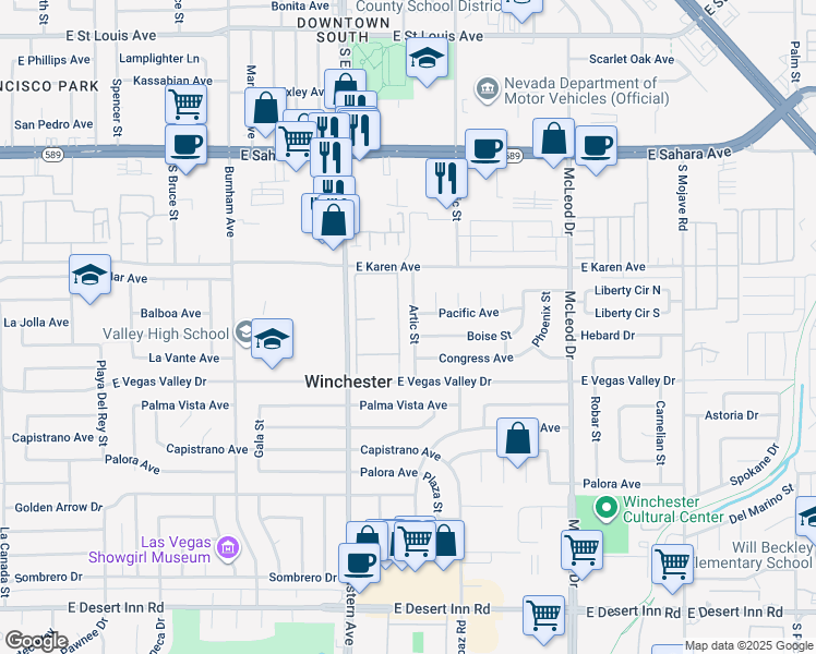 map of restaurants, bars, coffee shops, grocery stores, and more near 2793 Artic Street in Las Vegas