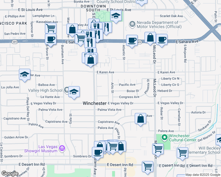 map of restaurants, bars, coffee shops, grocery stores, and more near 2793 Artic Street in Las Vegas