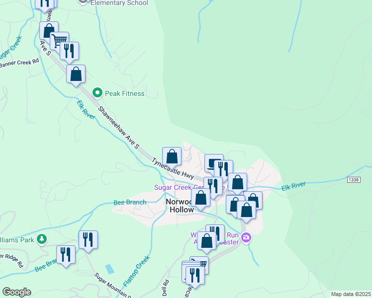 map of restaurants, bars, coffee shops, grocery stores, and more near 1 Maple Drive in Banner Elk