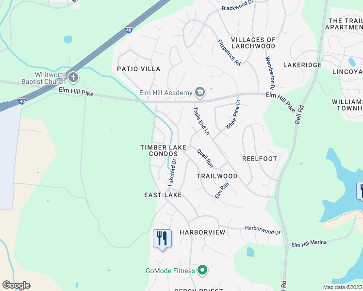 map of restaurants, bars, coffee shops, grocery stores, and more near 3138 East Lake Drive in Nashville