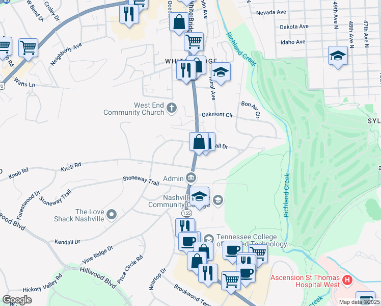 map of restaurants, bars, coffee shops, grocery stores, and more near in Nashville