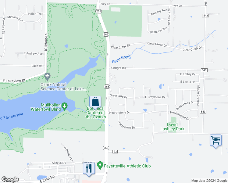 map of restaurants, bars, coffee shops, grocery stores, and more near 4894 Castlewood Lane in Fayetteville