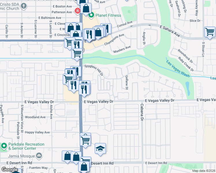 map of restaurants, bars, coffee shops, grocery stores, and more near 2804 Clove Bud Drive in Las Vegas