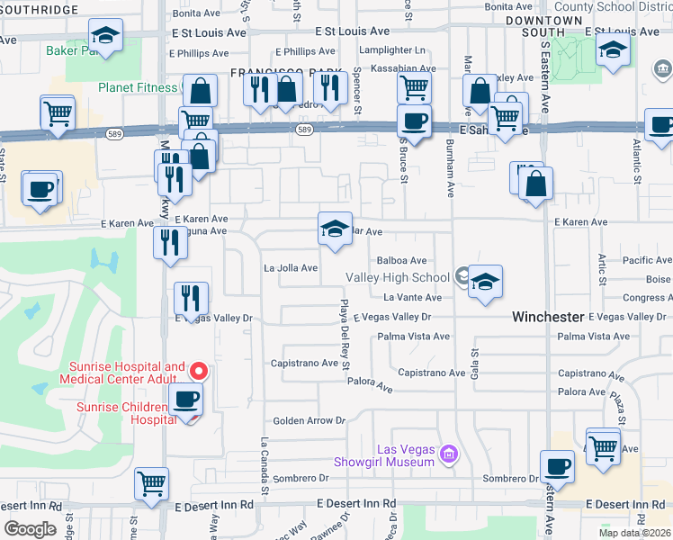 map of restaurants, bars, coffee shops, grocery stores, and more near 2904 Meteoro Street in Las Vegas