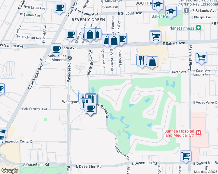 map of restaurants, bars, coffee shops, grocery stores, and more near 668 Oakmont Avenue in Las Vegas