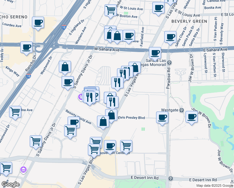 map of restaurants, bars, coffee shops, grocery stores, and more near 2700 South Las Vegas Boulevard in Las Vegas