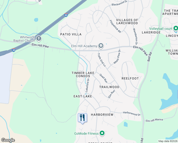 map of restaurants, bars, coffee shops, grocery stores, and more near 3138 East Lake Drive in Nashville
