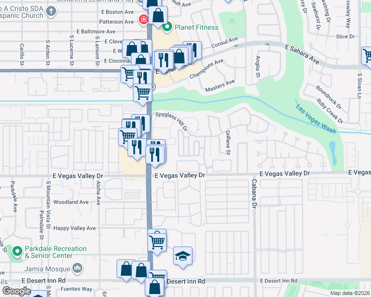 map of restaurants, bars, coffee shops, grocery stores, and more near 2806 Scotch Heather Street in Las Vegas