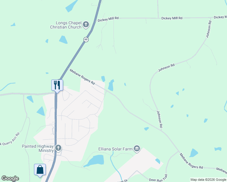 map of restaurants, bars, coffee shops, grocery stores, and more near 2540 Mebane Rogers Road in Burlington