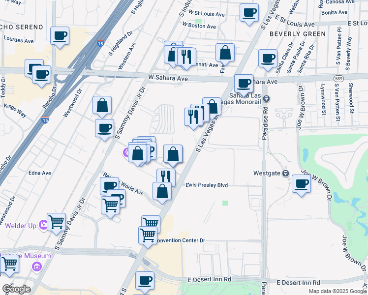 map of restaurants, bars, coffee shops, grocery stores, and more near 2700 South Las Vegas Boulevard in Las Vegas