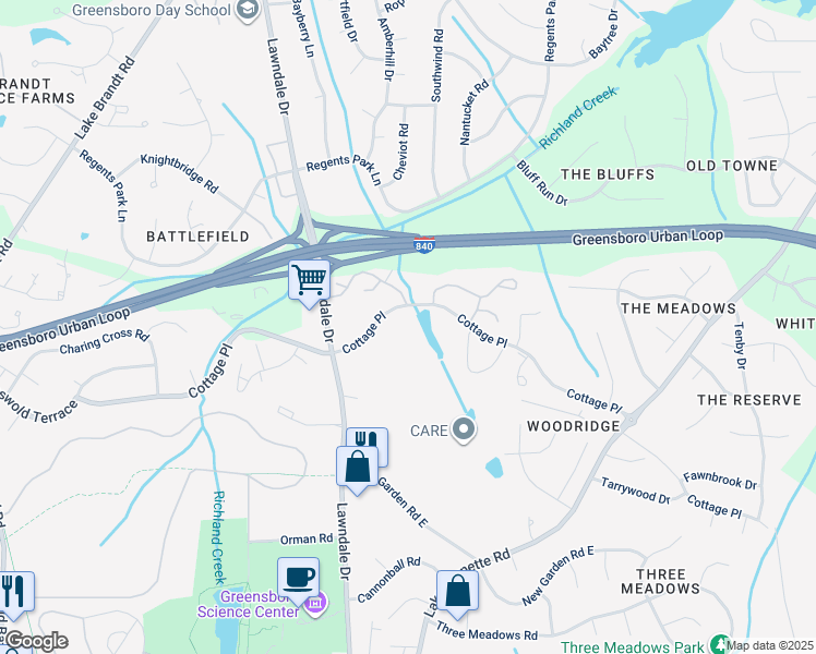 map of restaurants, bars, coffee shops, grocery stores, and more near in Greensboro
