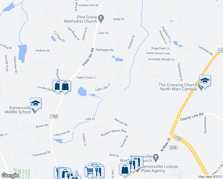 map of restaurants, bars, coffee shops, grocery stores, and more near 109 Carmel Court in Kernersville