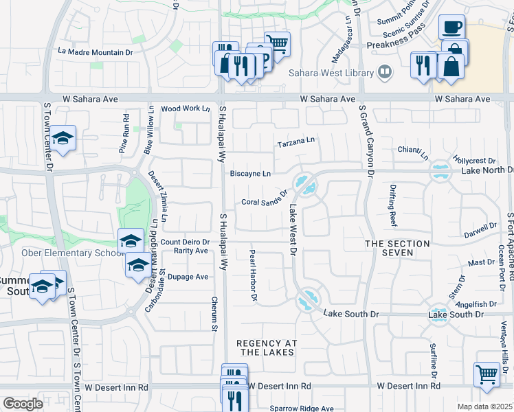 map of restaurants, bars, coffee shops, grocery stores, and more near 10009 Coral Sands Drive in Las Vegas