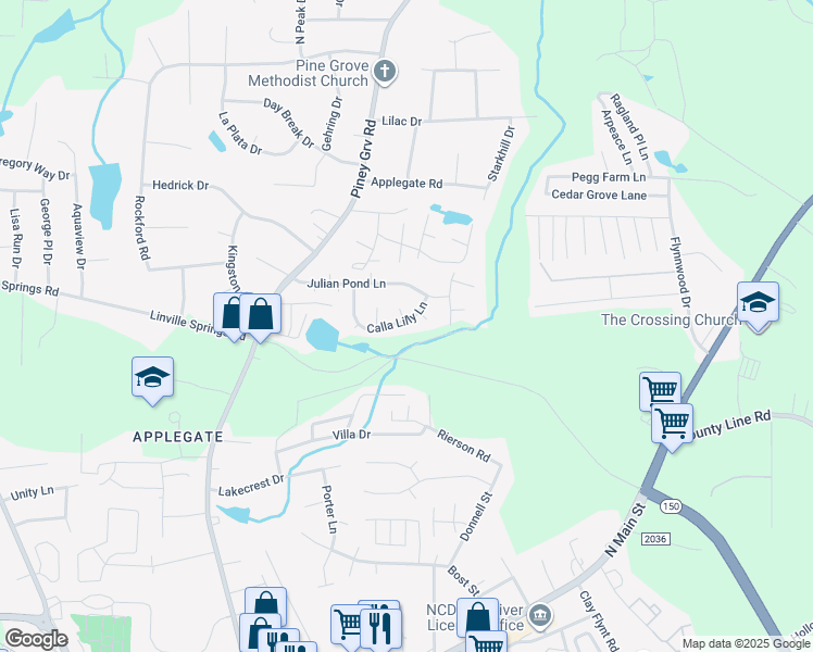 map of restaurants, bars, coffee shops, grocery stores, and more near 219 Calla Lilly Lane in Kernersville