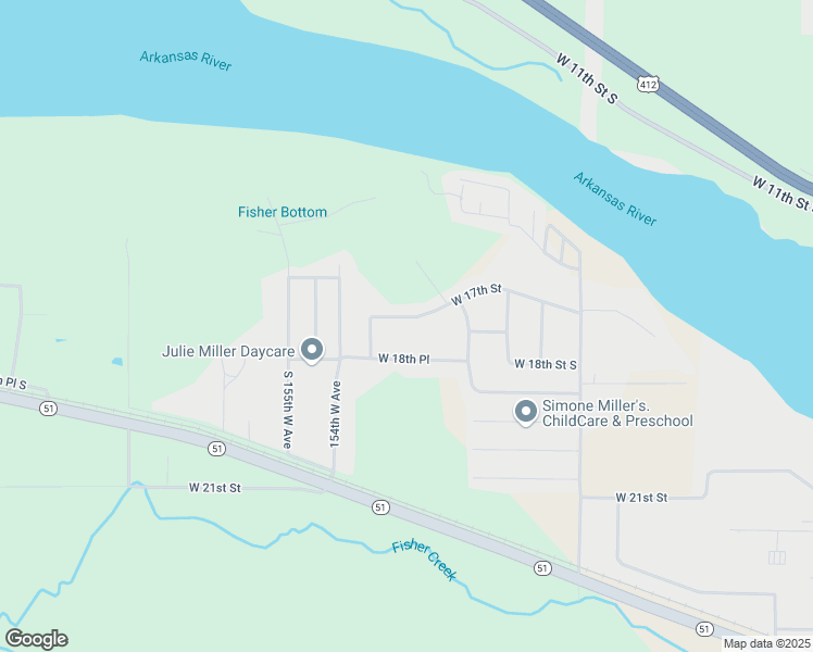 map of restaurants, bars, coffee shops, grocery stores, and more near 14944 West 17th Street in Sand Springs