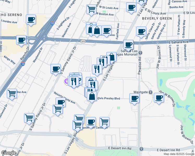 map of restaurants, bars, coffee shops, grocery stores, and more near 2700 South Las Vegas Boulevard in Las Vegas