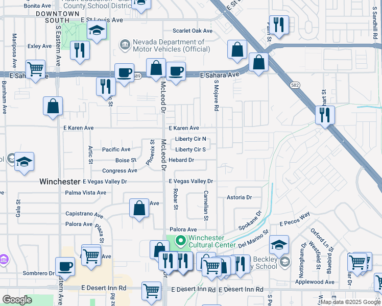 map of restaurants, bars, coffee shops, grocery stores, and more near 3120 Liberty Circle South in Las Vegas