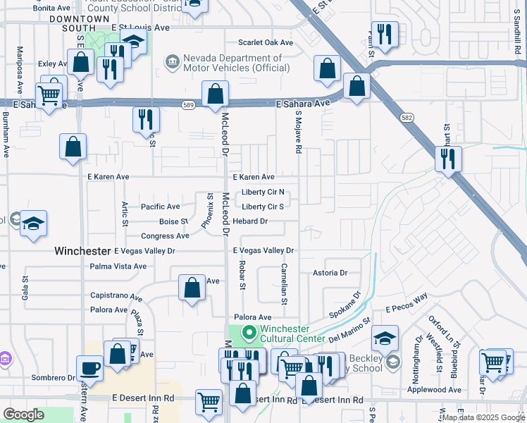 map of restaurants, bars, coffee shops, grocery stores, and more near 3120 Liberty Circle South in Las Vegas