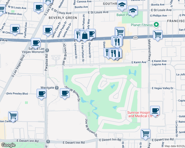 map of restaurants, bars, coffee shops, grocery stores, and more near 794 Oakmont Avenue in Las Vegas
