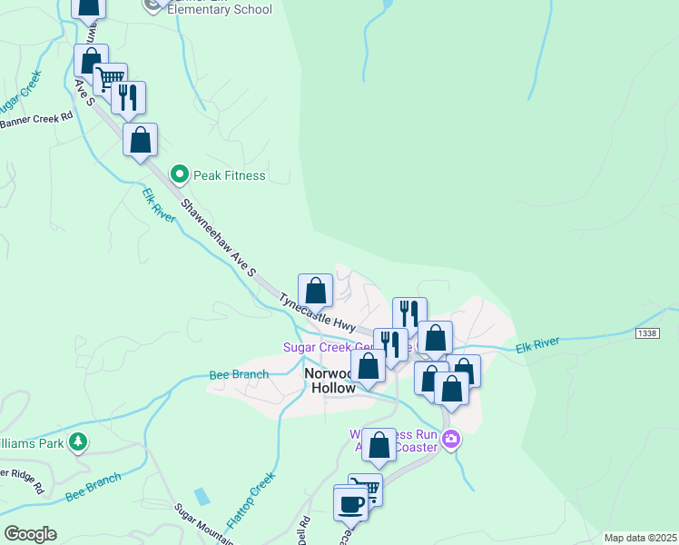 map of restaurants, bars, coffee shops, grocery stores, and more near 1 Maple Drive in Banner Elk