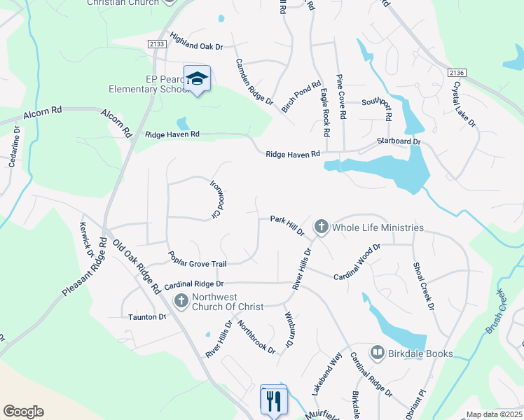 map of restaurants, bars, coffee shops, grocery stores, and more near 6607 Poplar Grove Trail in Greensboro