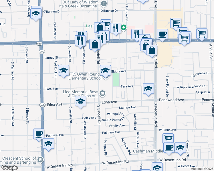 map of restaurants, bars, coffee shops, grocery stores, and more near 2755 Mohawk Street in Las Vegas