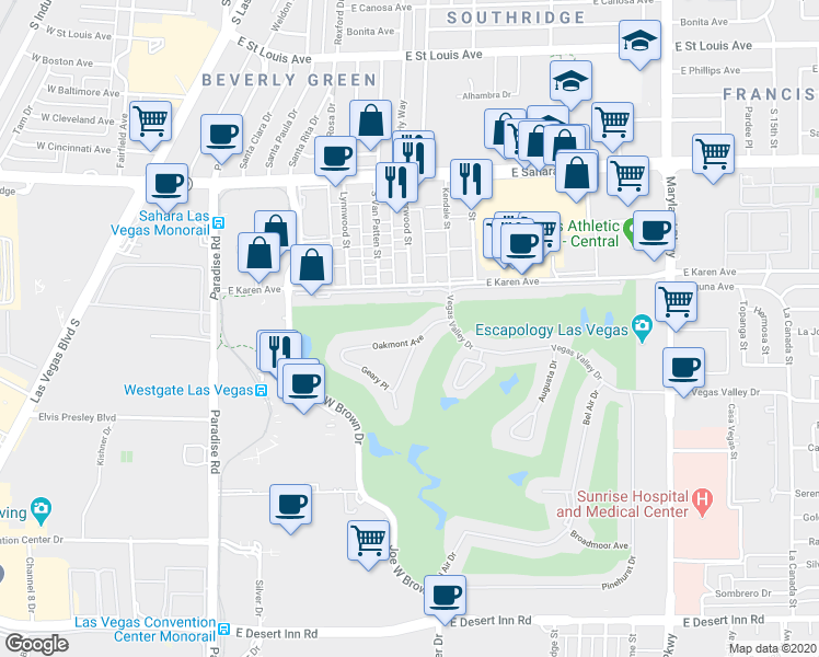 map of restaurants, bars, coffee shops, grocery stores, and more near 746 Oakmont Avenue in Las Vegas