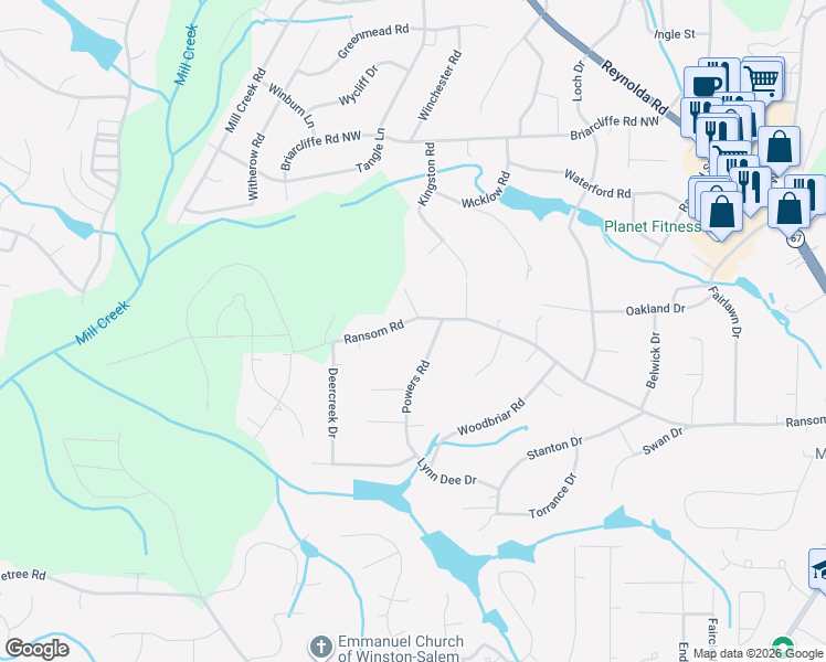 map of restaurants, bars, coffee shops, grocery stores, and more near 921 Ransom Road in Winston-Salem