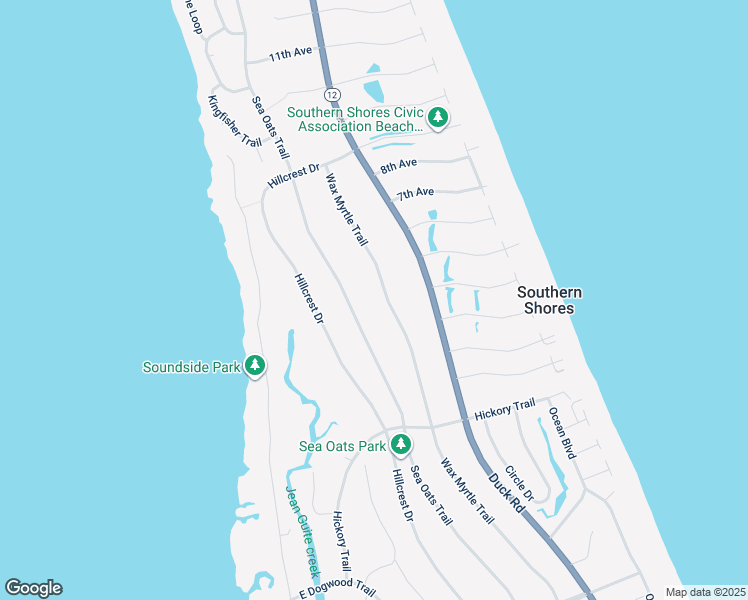 map of restaurants, bars, coffee shops, grocery stores, and more near 295 Wax Myrtle Trail in Kitty Hawk