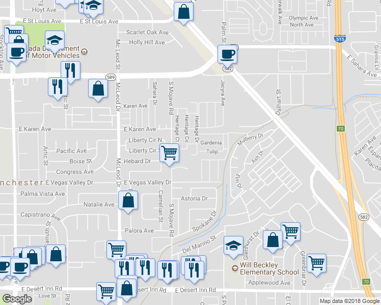 map of restaurants, bars, coffee shops, grocery stores, and more near 3310 Heritage Place in Las Vegas