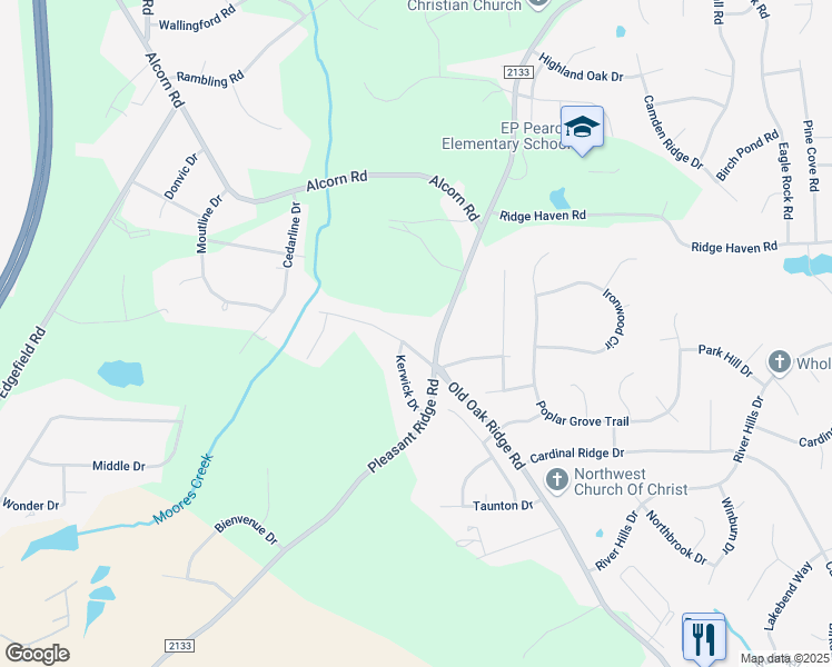 map of restaurants, bars, coffee shops, grocery stores, and more near 1805 Pleasant Ridge Road in Greensboro