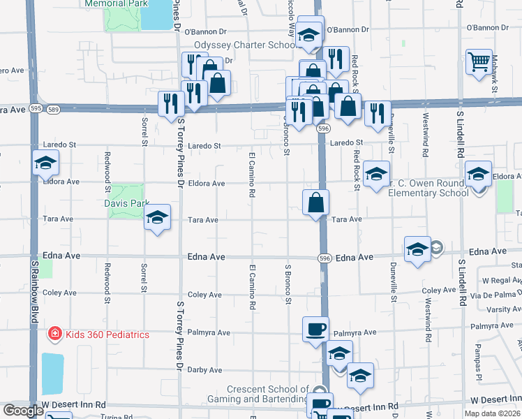map of restaurants, bars, coffee shops, grocery stores, and more near 6235 Eldora Avenue in Las Vegas